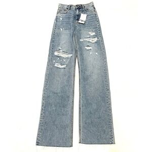 NEW Zara The 90s Full Length Jeans Size 2 Distressed High Rise Wide Leg Slim Fit